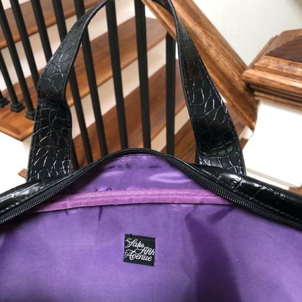 Saks Fifth Avenue shiny black crocodile patterned laptop bag or purse - Picture 2 of 3